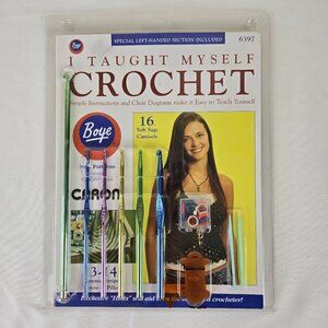 Boye "I Taught Myself Crochet" Kit with Book, Hooks, Bobbins Etc NWT Craft Gifts